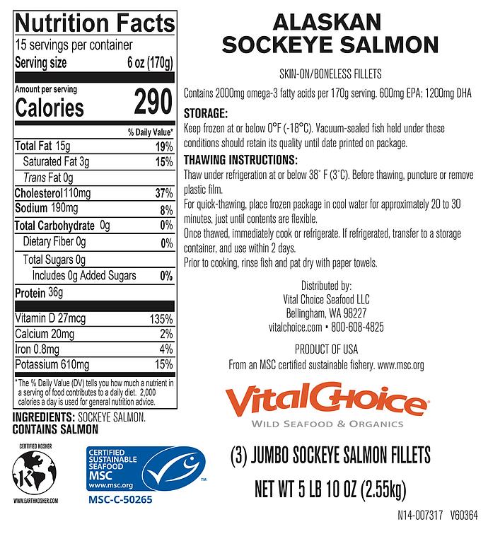 MSC Wild Alaskan Sockeye Salmon Whole Jumbo Fillets - 5.8 lb box